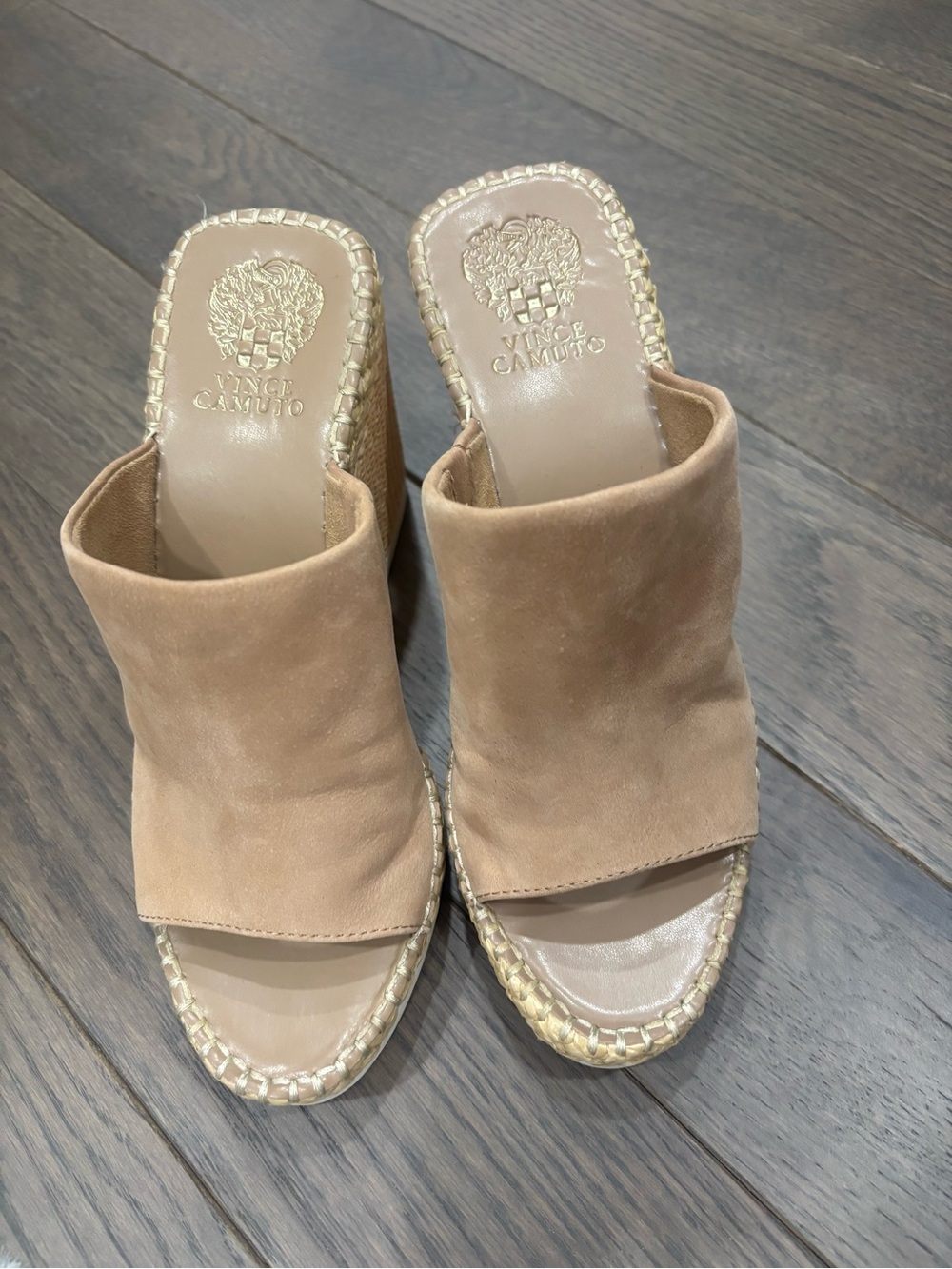 Vince Camuto Tan Suede Espadrille Slide Mules